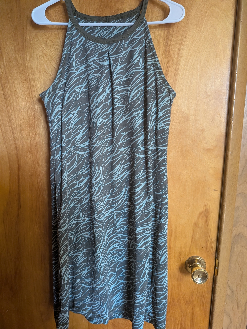 Patagonia Olive Green and Light Blue Patterned Tank Dress